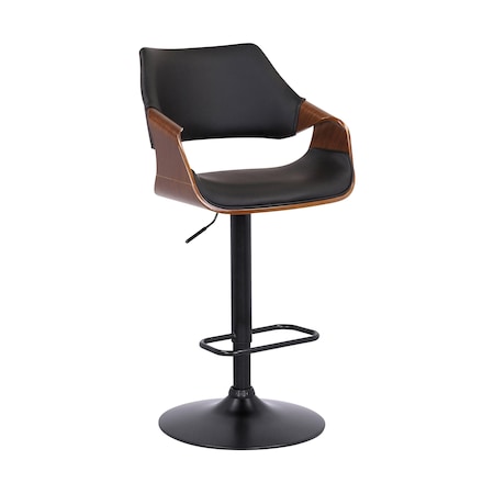 Armen Living Aspen Adjustable Swivel Black Faux Leather and Walnut Wood Bar Stool with Black Base LCASBAWABL